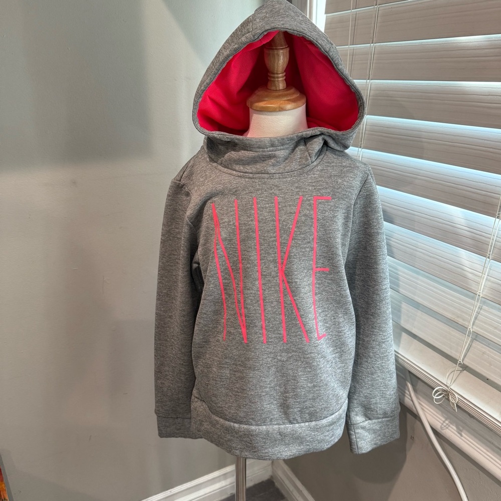 Nike Girls Therma Training Hoodie Dark Grey Heather/Racer Pink